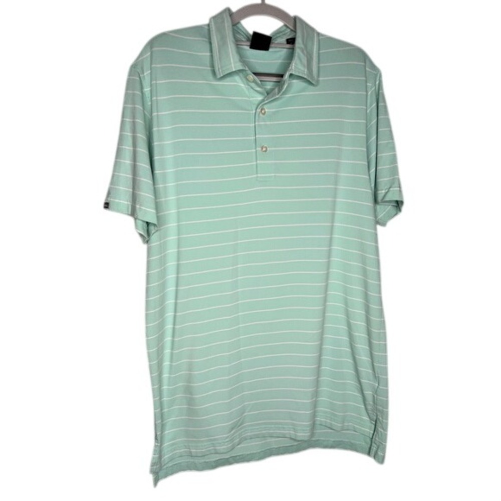 Dunning Golf‎ mint green and white striped polo shirt